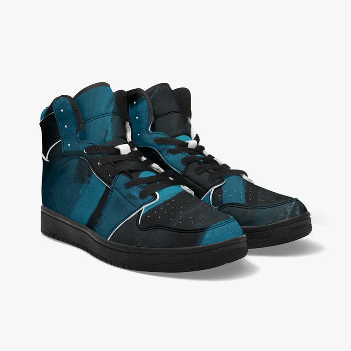 Trippy Blue Grunge Paint Drip High-Top Sneakers - Dark Teal Art by Kiyo Arts