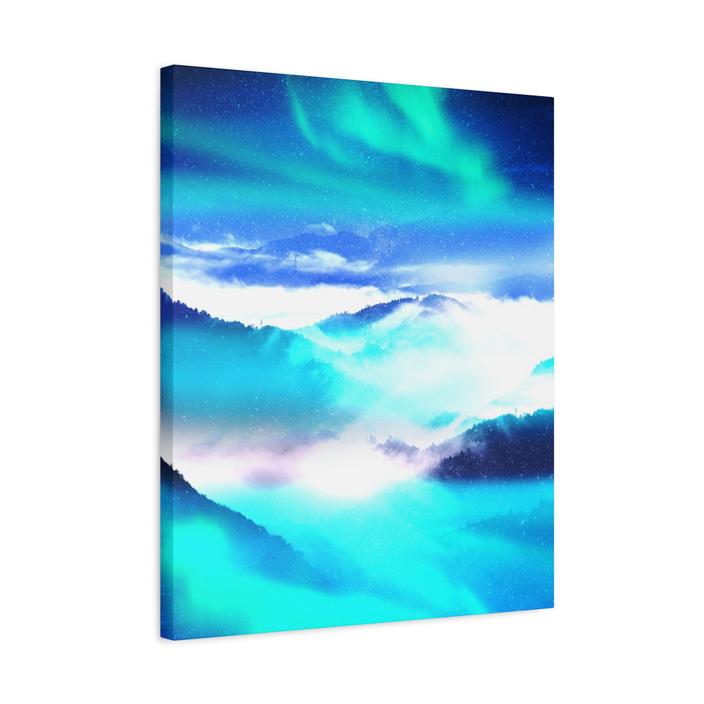 Starry Mountain Sky Canvas Wall Art - Aurora Borealis Decor