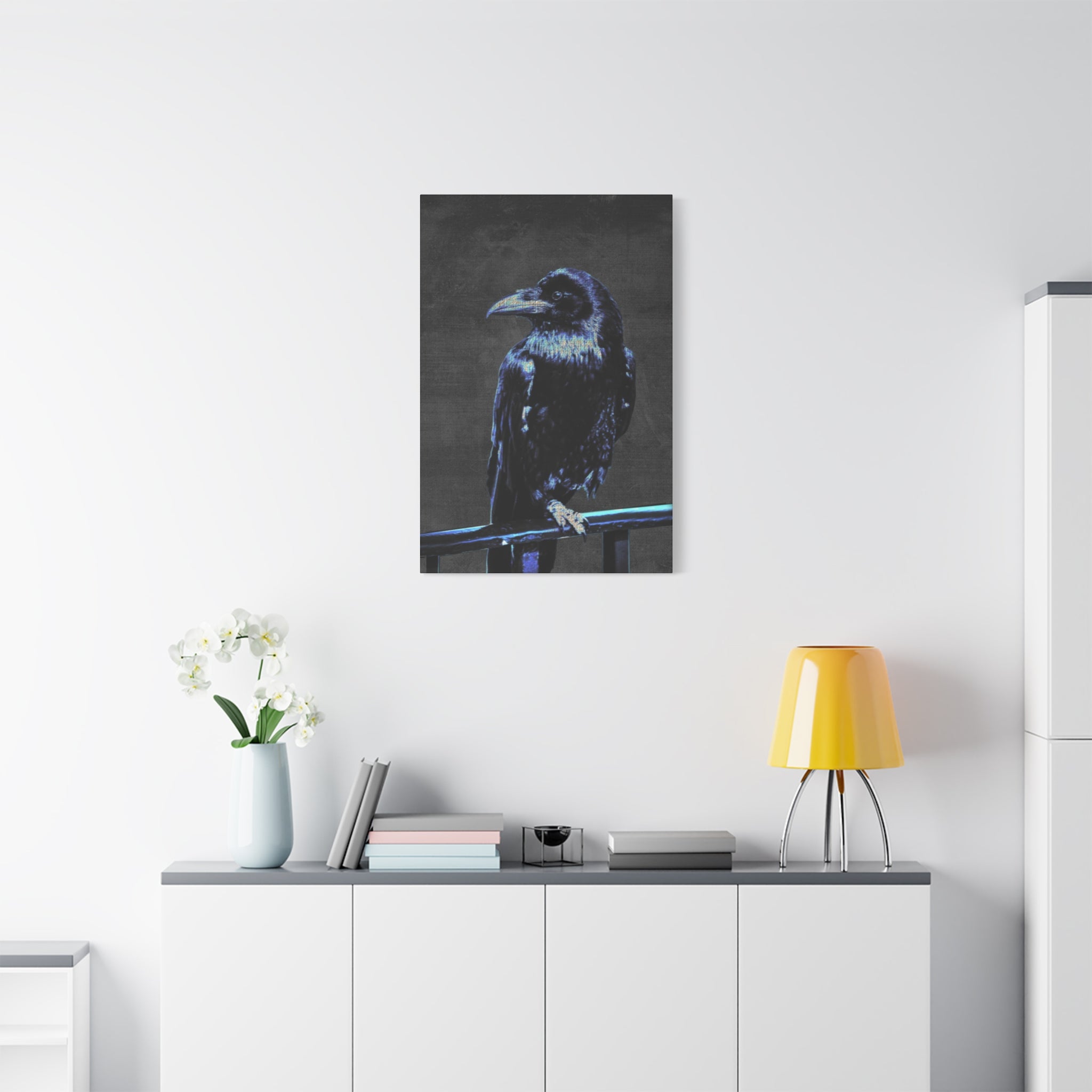 Blue Crow Canvas Wall Art - Surreal Raven Bird Decor
