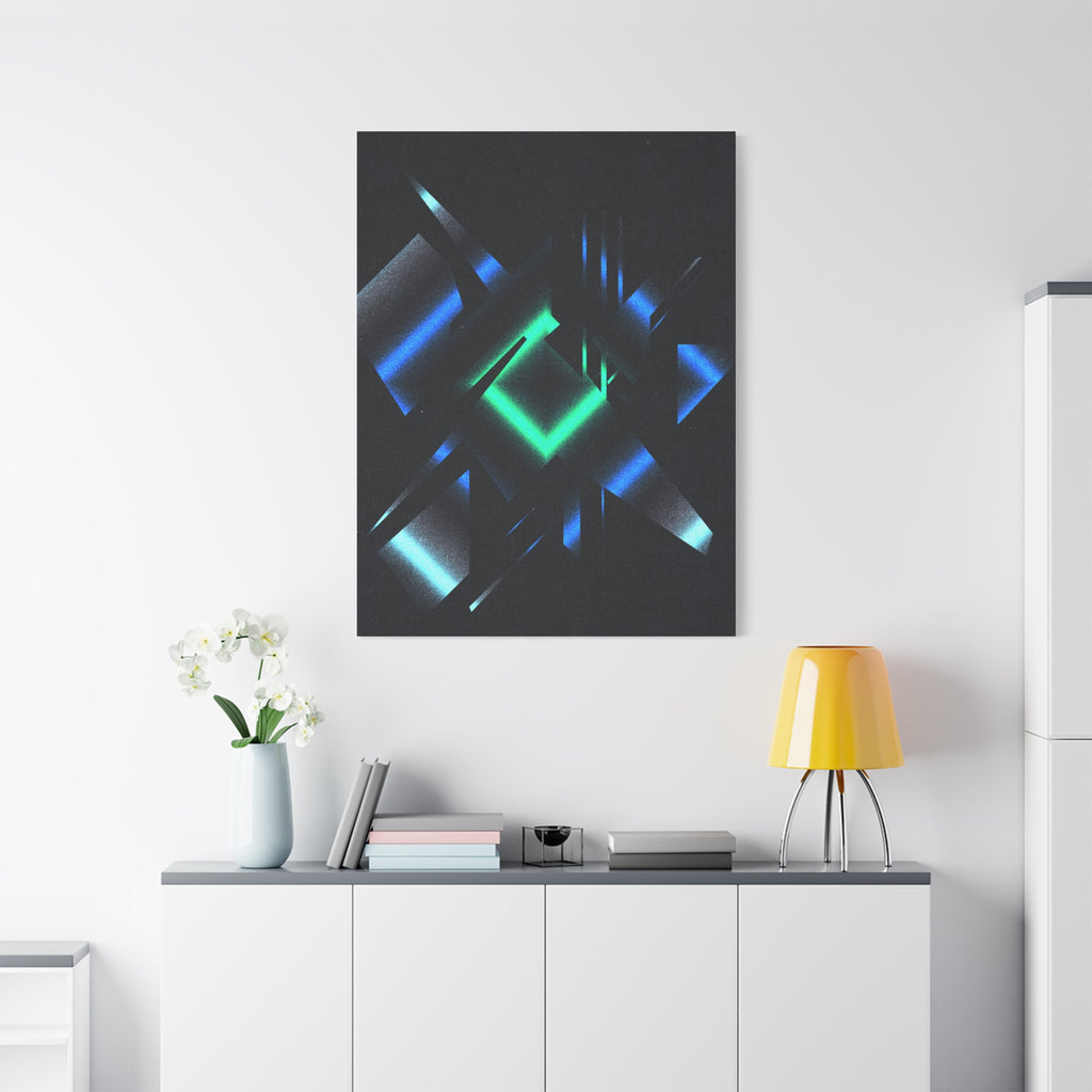 Abstract Techno Blue Canvas Wall Art - Digital Glitch Decor