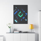 Abstract Techno Blue Canvas Wall Art - Digital Glitch Decor