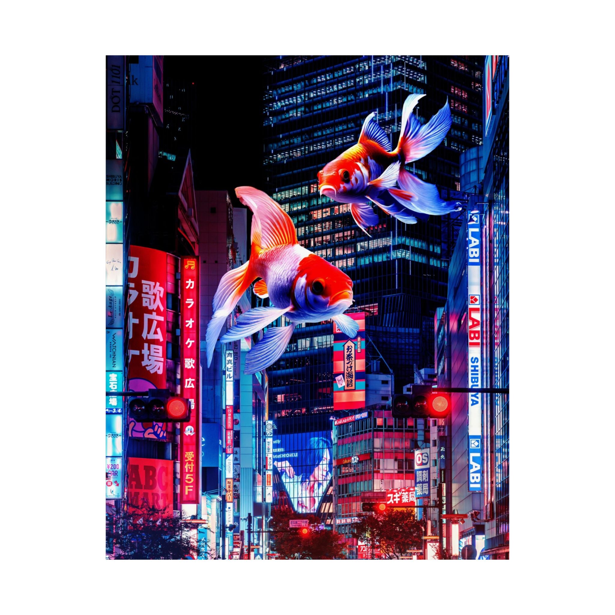 Japanese City Punk FX.2 Koi Attack Poster - Neon Cyberpunk Art Print