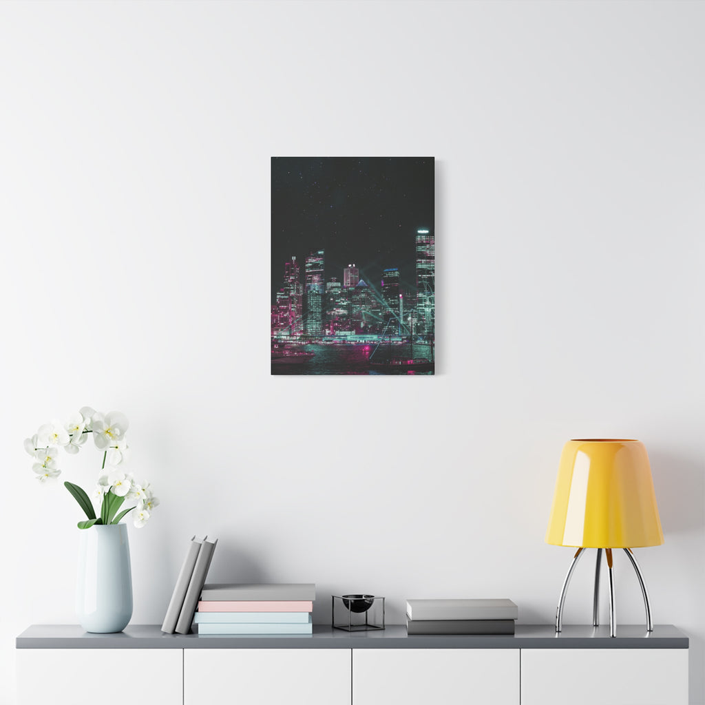 Cyberpunk Harbor Canvas Wall Art - Futuristic Sci-Fi City Decor