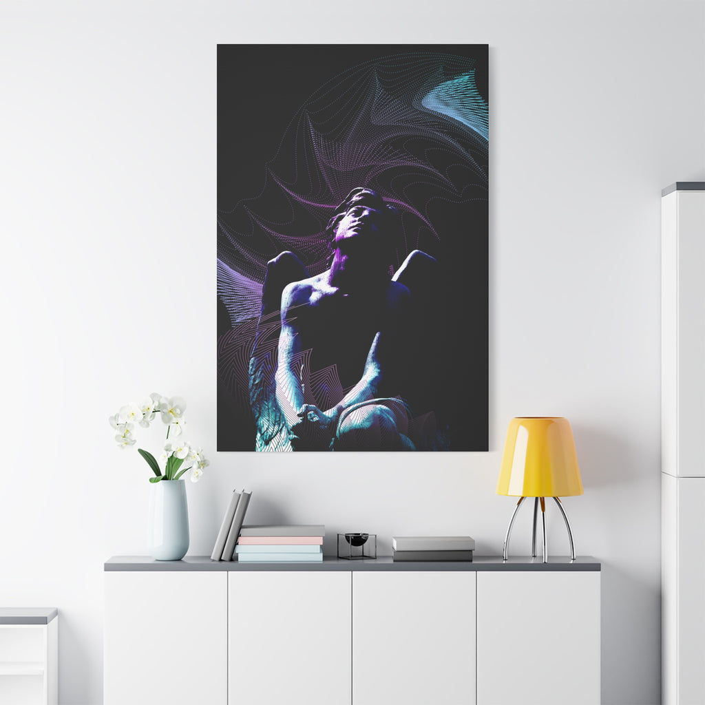 Skybound Canvas Wall Art - Surreal Angel Figure in the Clouds