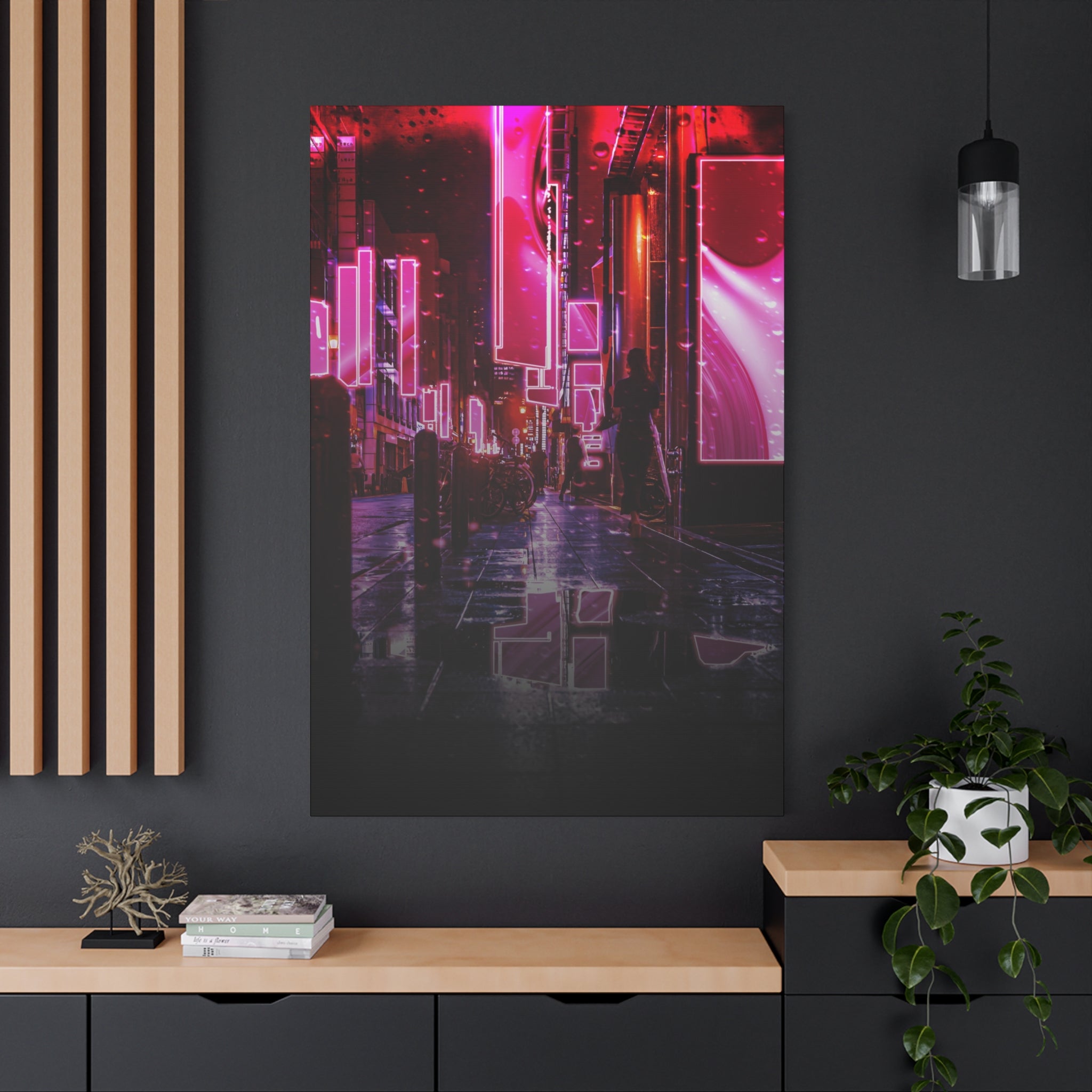 Japanese City Punk FX.3 Canvas Wall Art - Cyberpunk Tokyo Street Decor