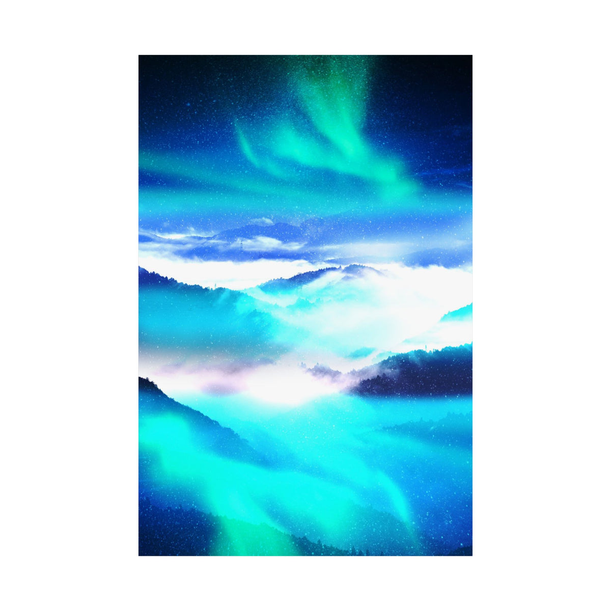 Starry Mountain Sky Poster - Aurora Borealis Art Print