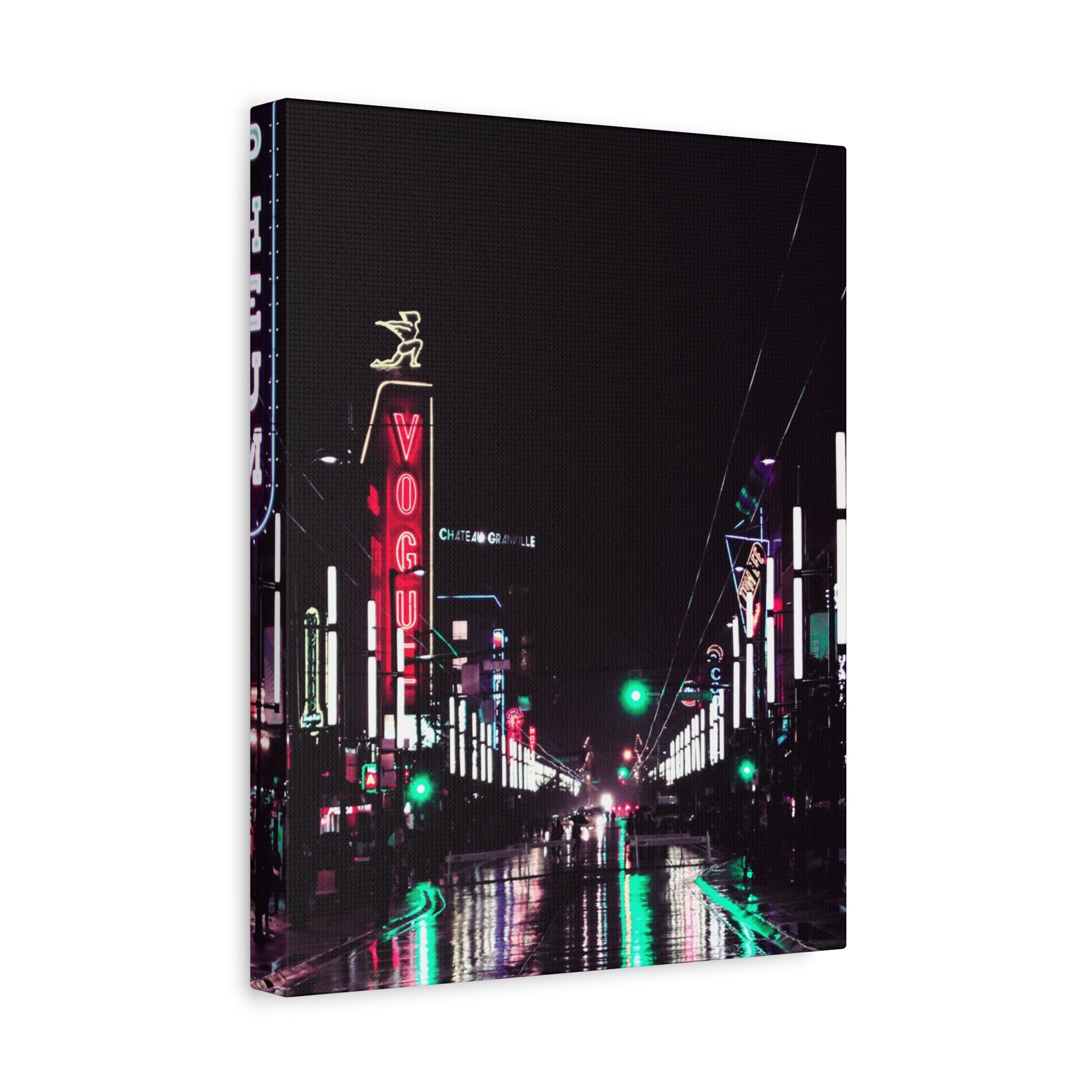 Cyberpunk Slick Street Canvas Wall Art - Neon Alley Decor
