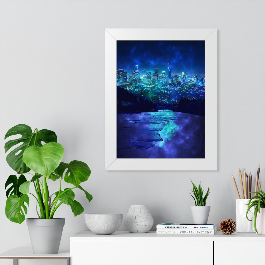 Cosmic Frosted City Skyline Poster - Galactic Winter Cityscape
