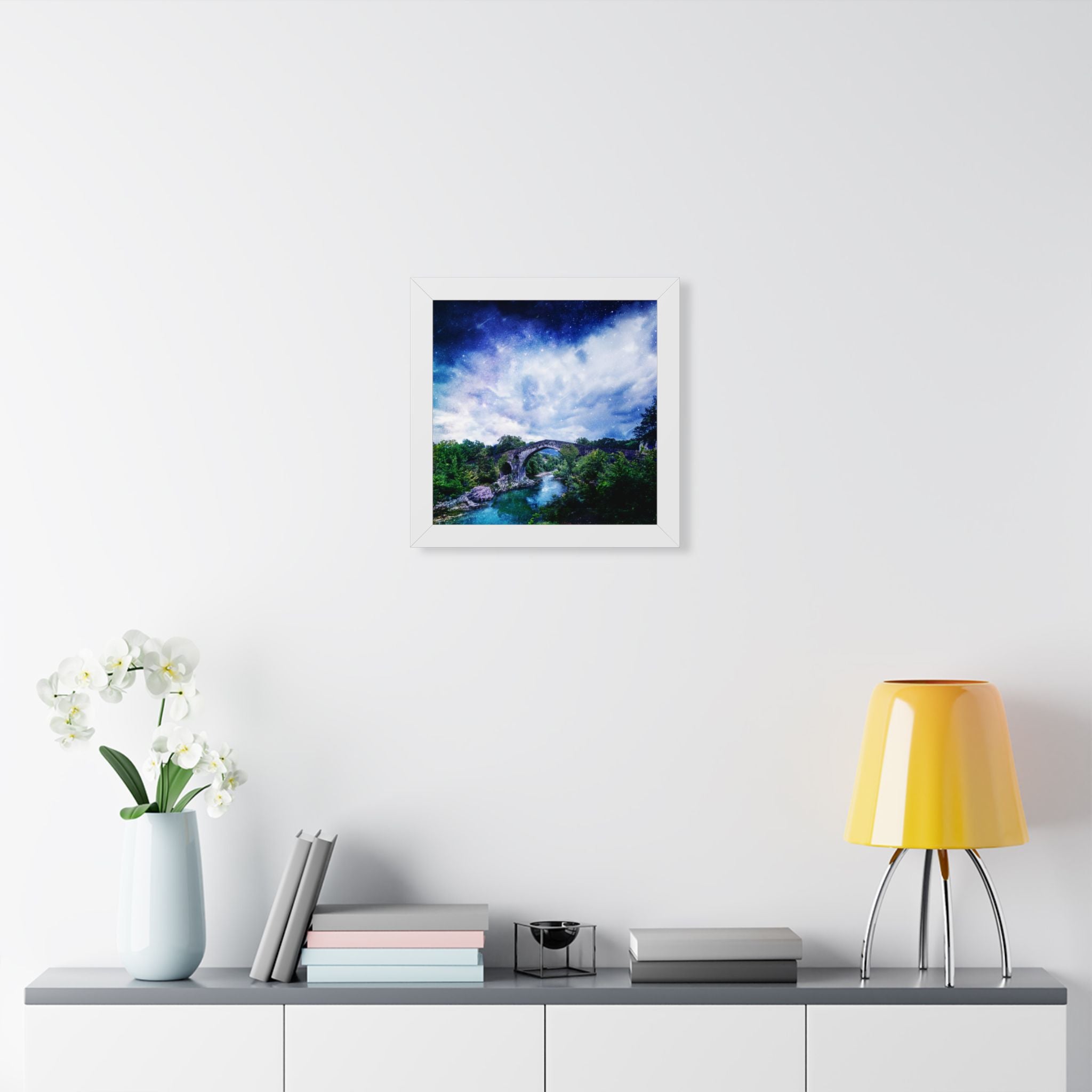 Enchanted Forest Poster - Starry Bridge River Fantasy Art Print