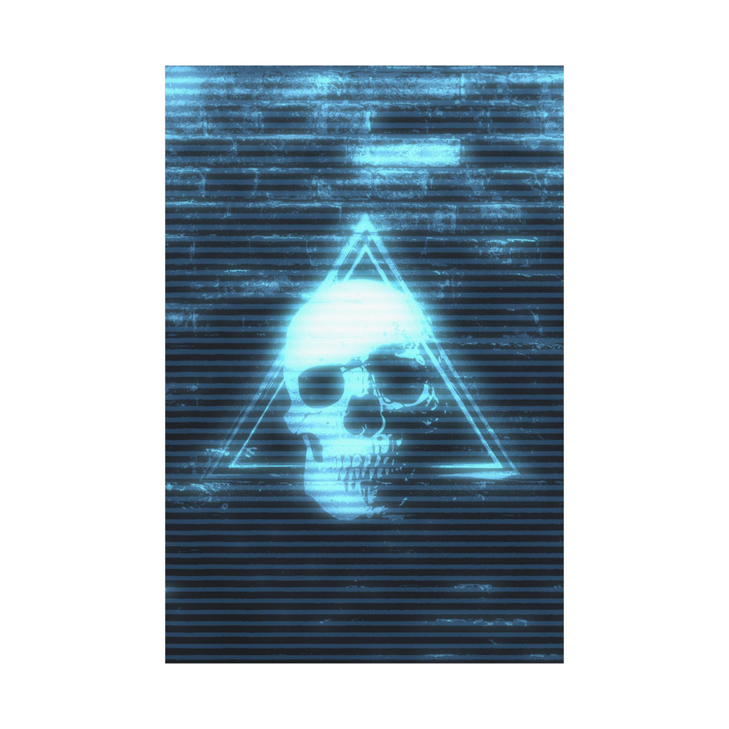 CRT Blue Skull Poster - Cyber-Noir Scanline Skull Art Print