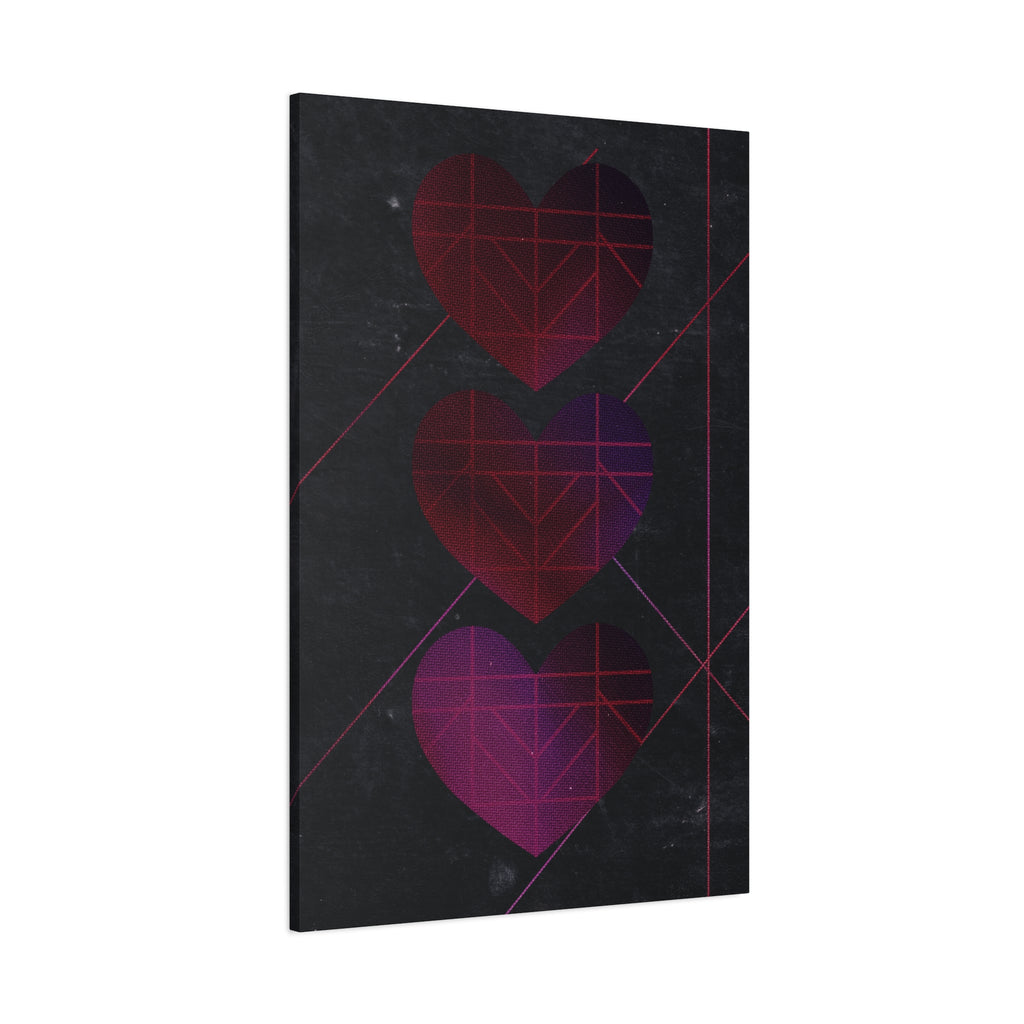 Three Hearts Level One Retro Gamer Canvas Art | Minimalist 8-Bit Pixel Love Wall Decor