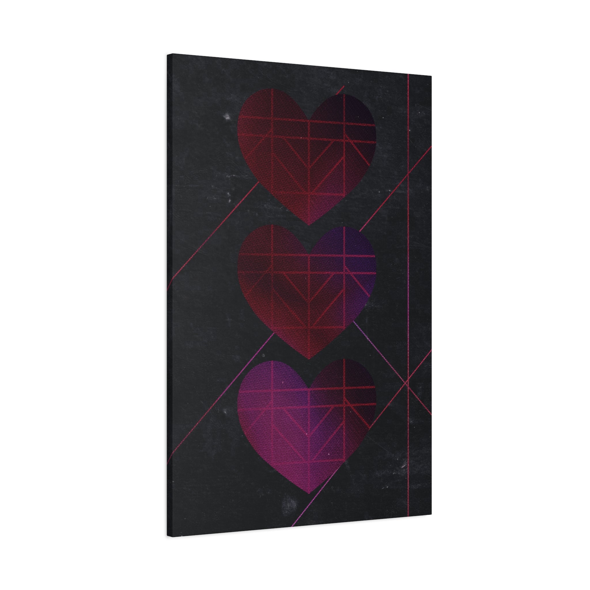 Three Hearts Level One Retro Gamer Canvas Art | Minimalist 8-Bit Pixel Love Wall Decor