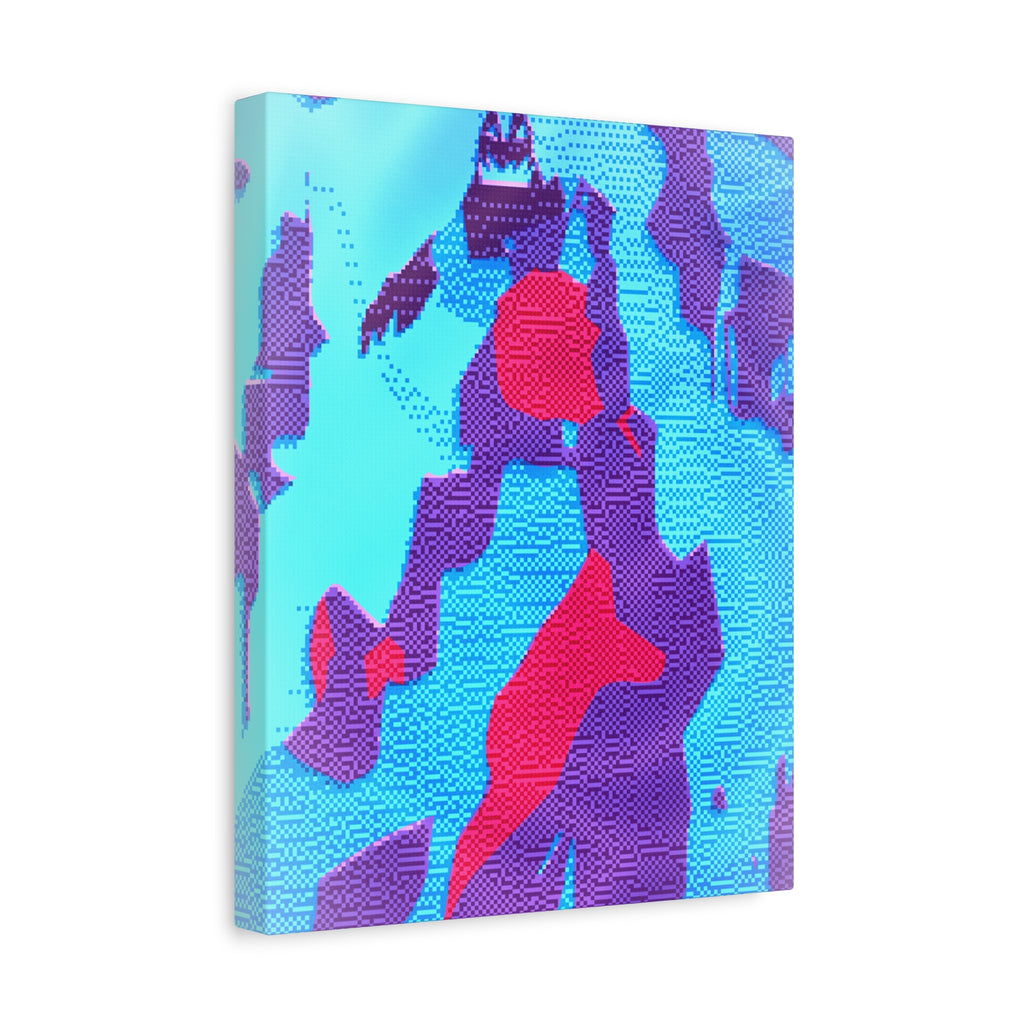 Retro Ice Cave Canvas Wall Art - Cool-Toned Glitch Winter Decor