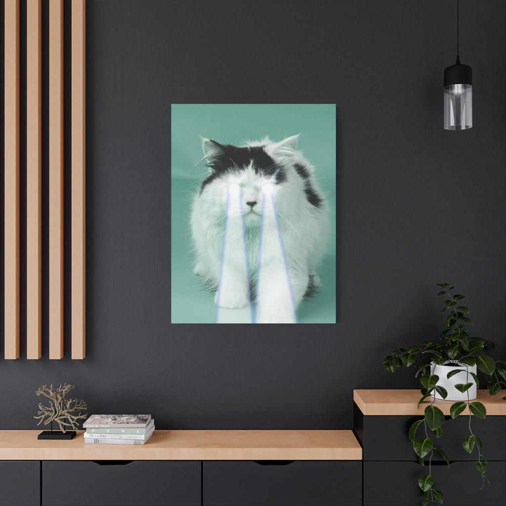 Laser Cat Canvas Wall Art - Funny Sci-Fi Space Feline Decor