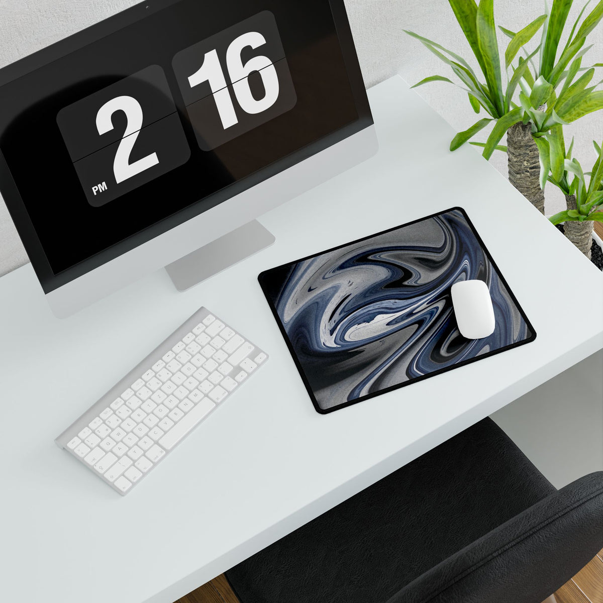 Chrome And Blue Desk Mat - Swirling Vortex Mouse Pad