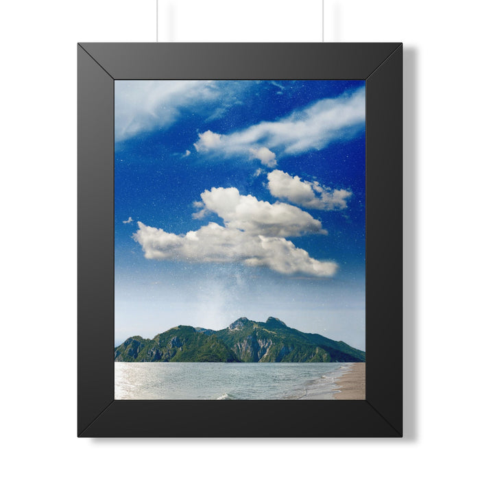 Star-Filled Shoreline Framed Vertical Poster - Stunning Ocean View Art for Home & Office Décor