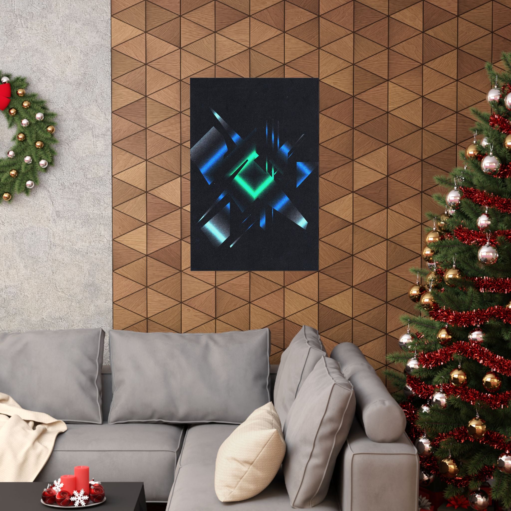 Abstract Techno Blue Poster - Cyberpunk Digital Art Print