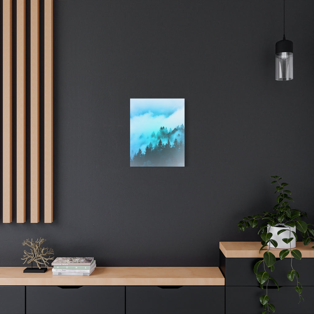 Blue Mountain Fog Canvas Wall Art - Misty Forest Nature Decor