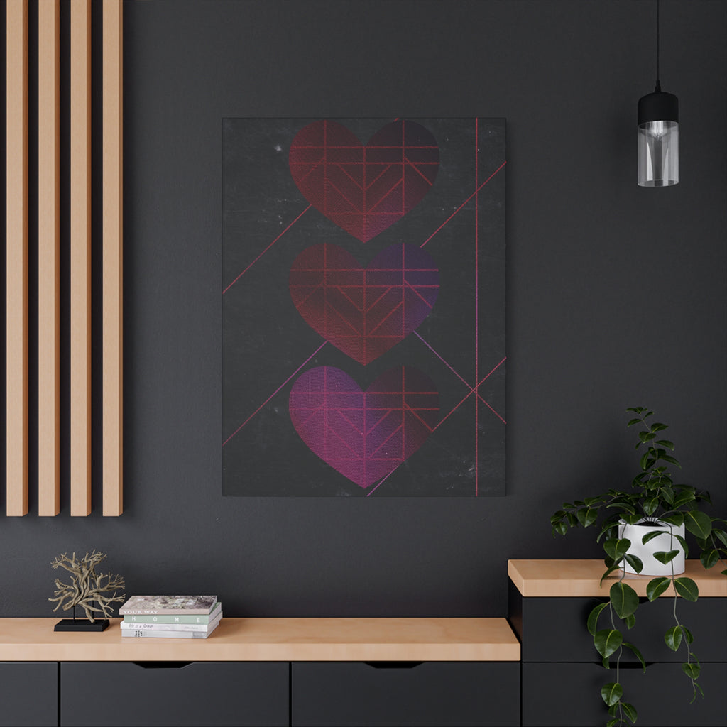 Three Hearts Level One Retro Gamer Canvas Art | Minimalist 8-Bit Pixel Love Wall Decor