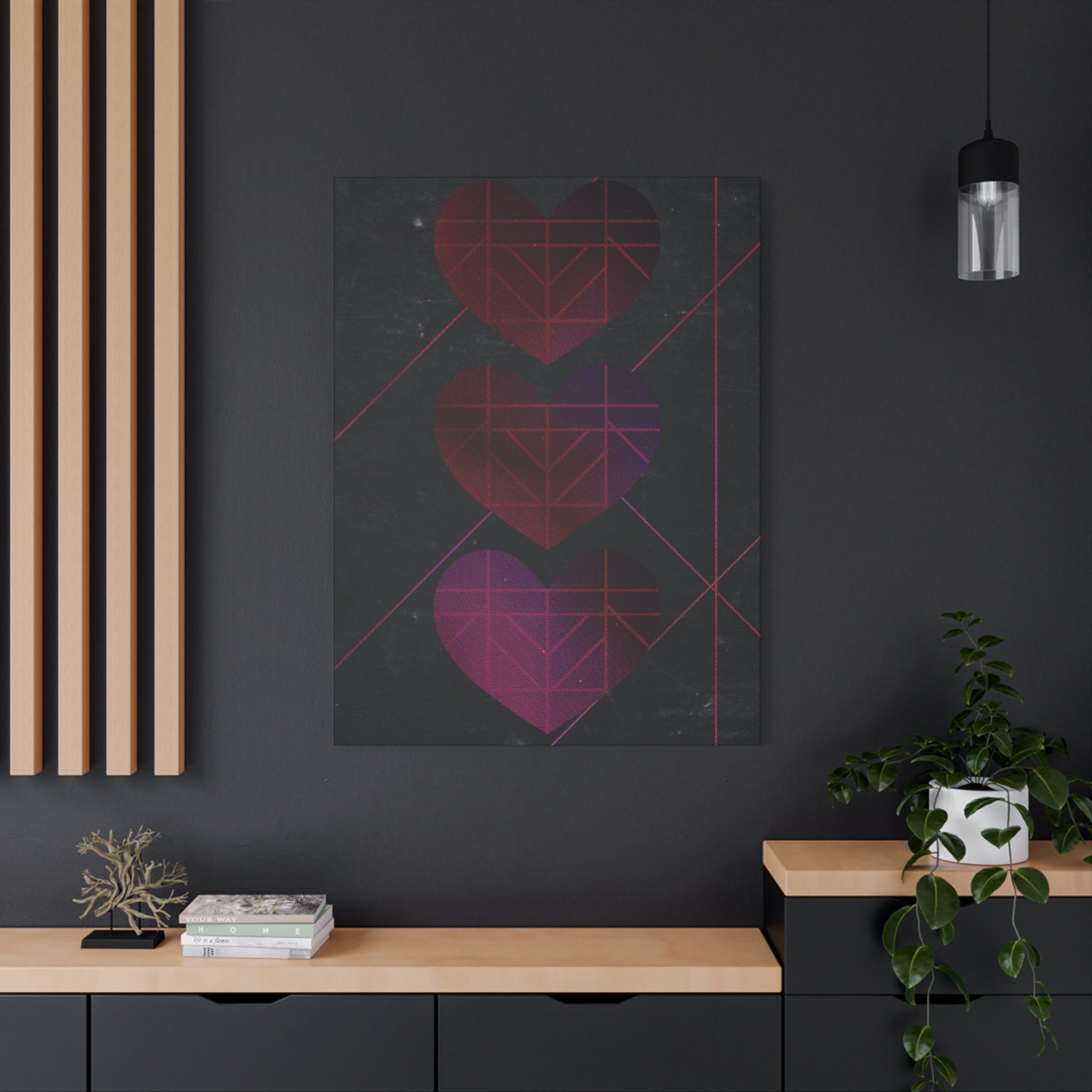 Three Hearts Level One Retro Gamer Canvas Art | Minimalist 8-Bit Pixel Love Wall Decor