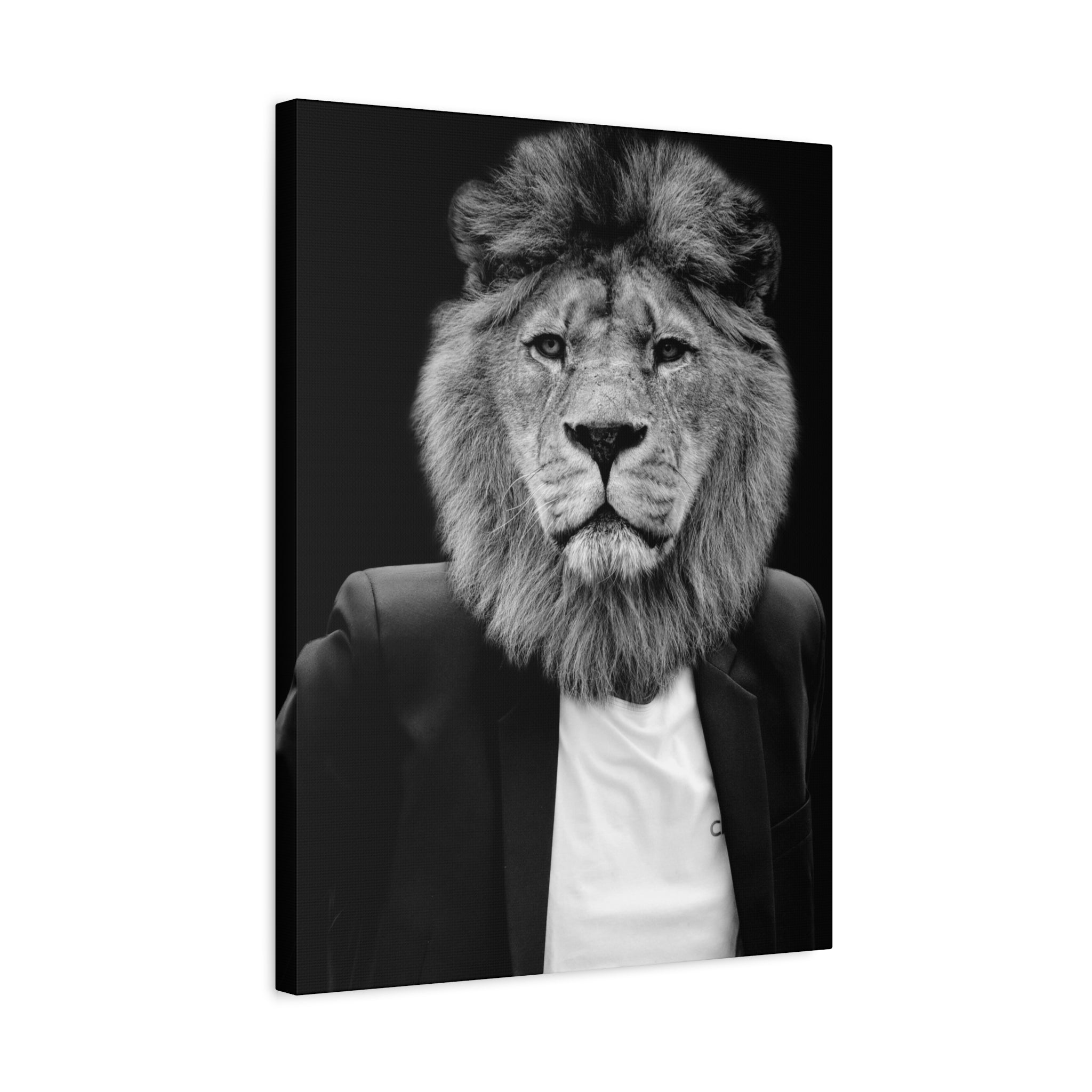 Lion in a Suit Canvas Wall Art - Modern Quirky Animal Portrait