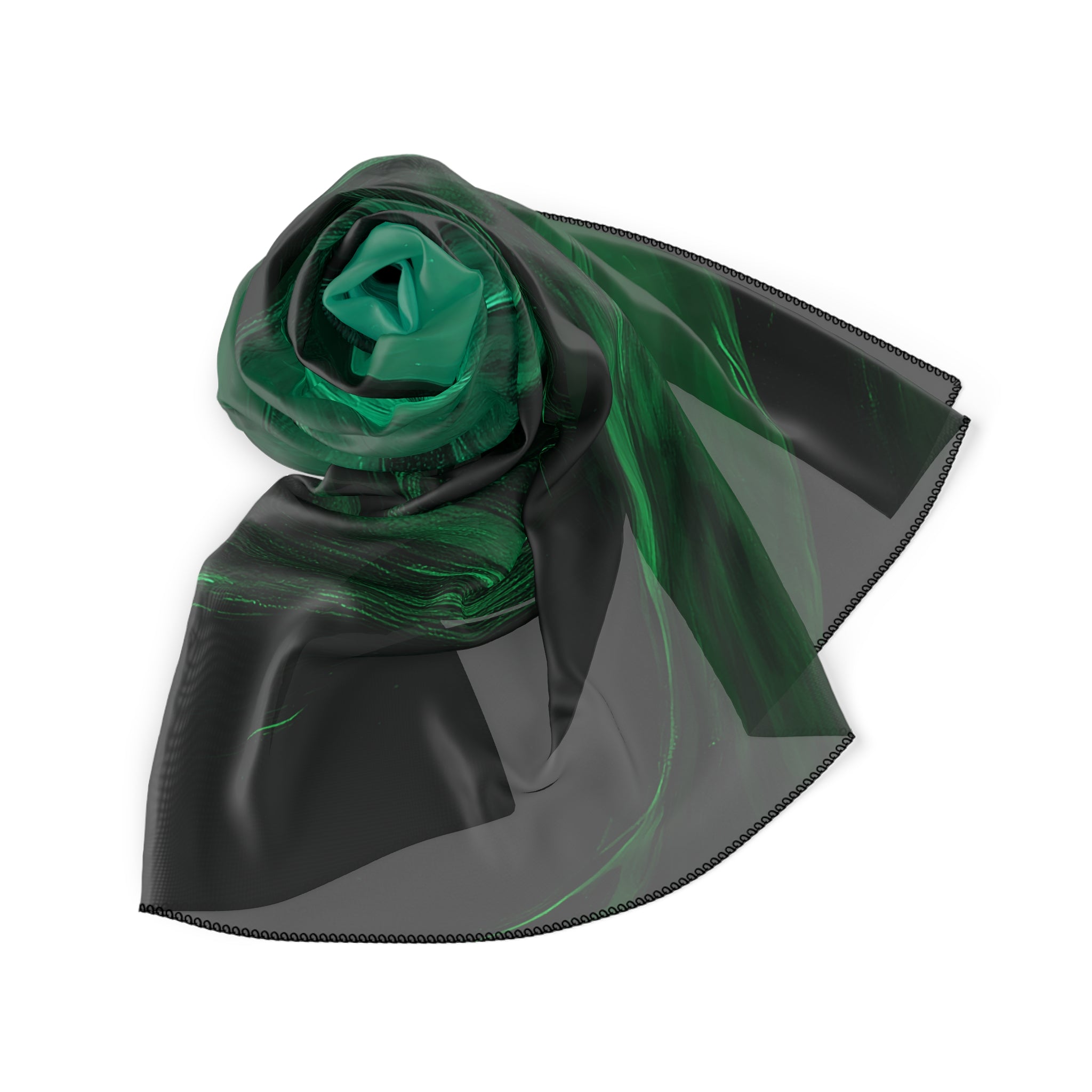Emerald Ink Abstract Scarf - Deep Green & Black Swirl Shawl