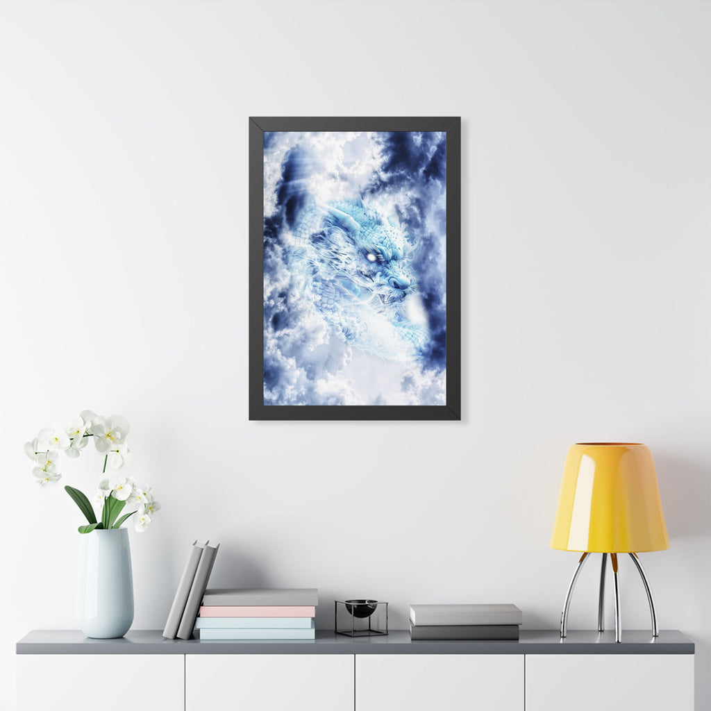 Blue Sky Dragon Framed Poster - Celestial Fantasy Wall Art