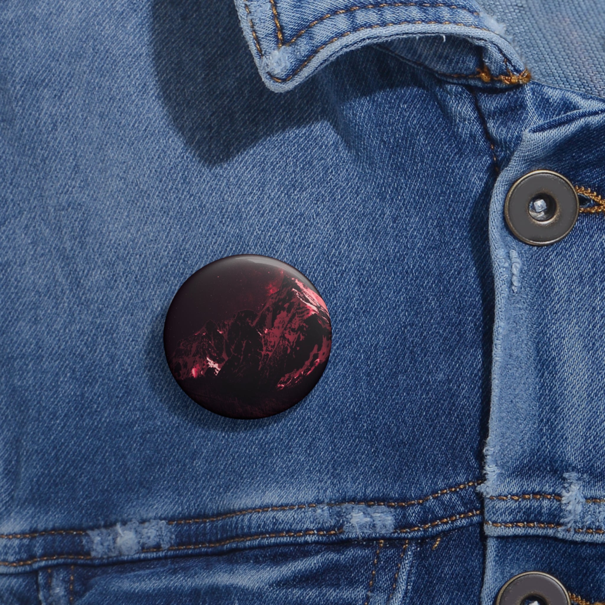 Red Mountain Lake Pin - Nature Landscape Art Button
