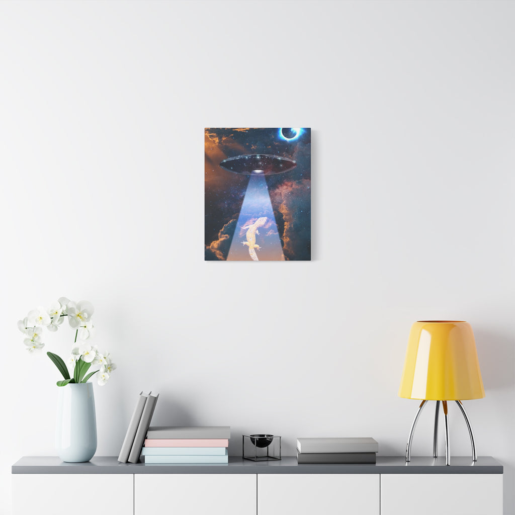 Space Lizards Canvas Wall Art - Lizard Being Abducted Ufo Decor