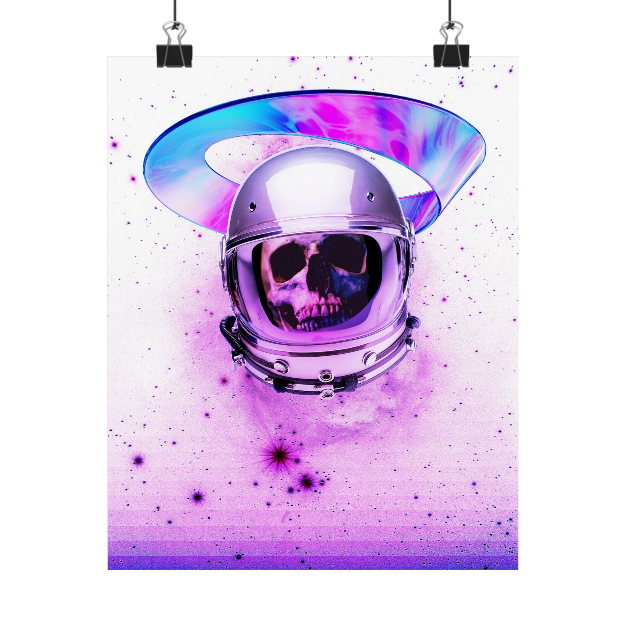 Astronaut Skeleton Skull Poster Print - Neon Space Skull Art