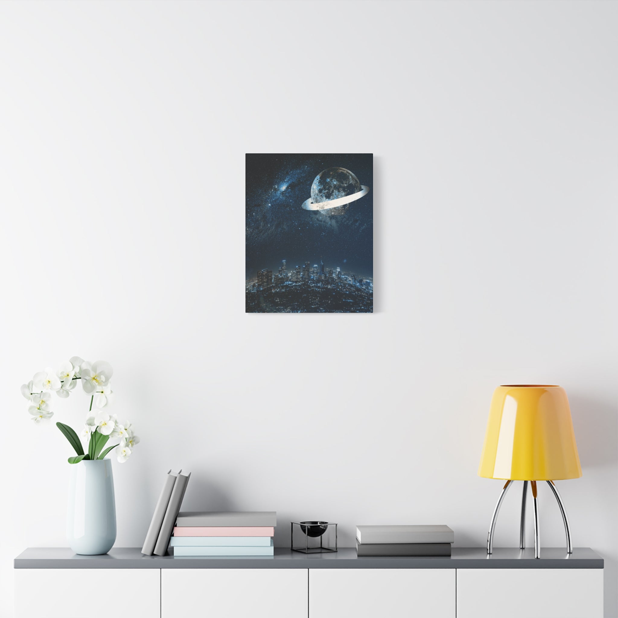 Starlight Cityscape Under a Celestial Moon Canvas Wall Art