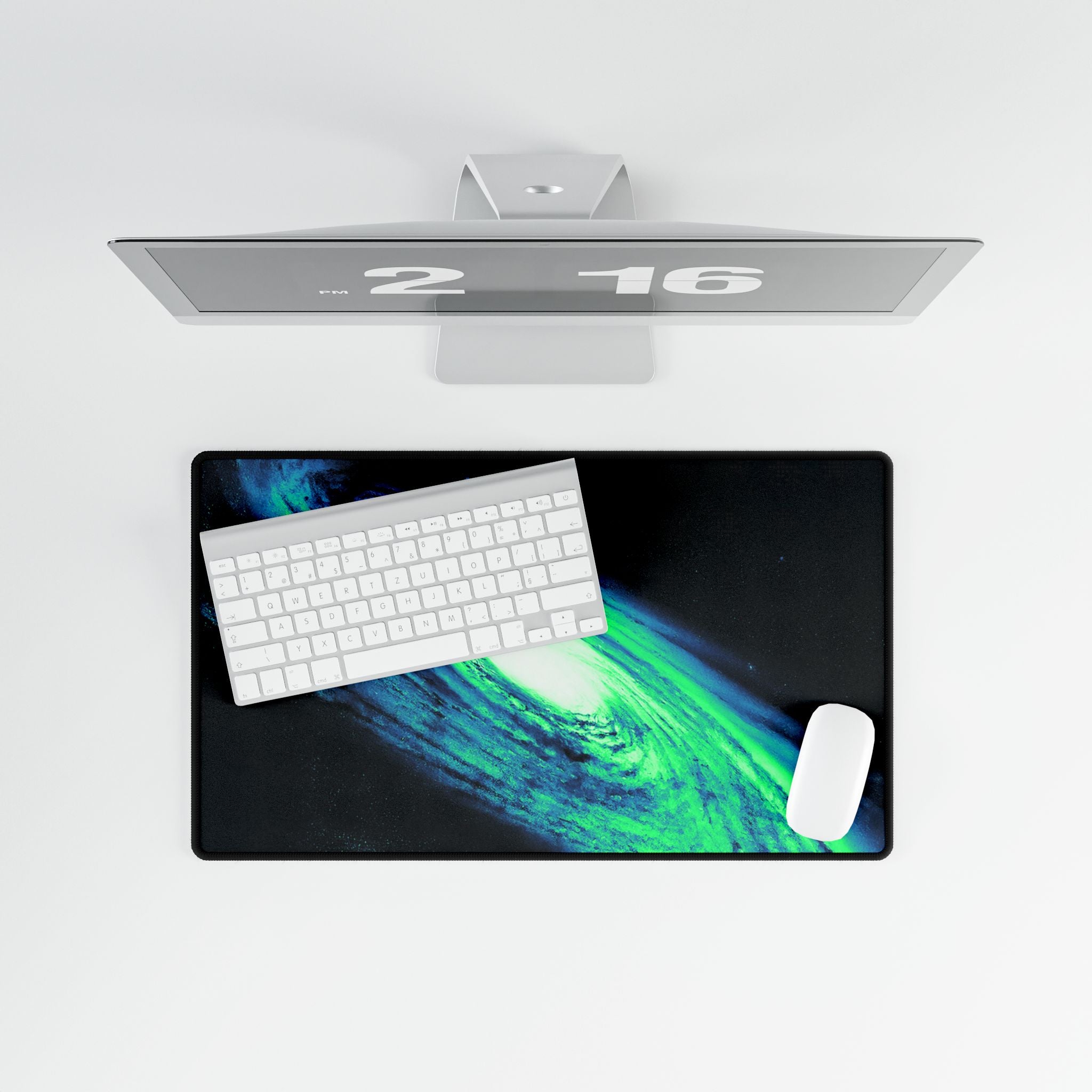 Vaporwave Green and Blue Spiral Galaxy Cosmic Desk Mat Mousepad