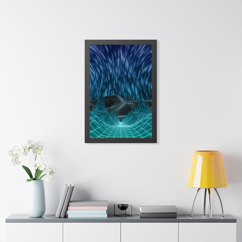 Cyber Wave Escape Framed Poster - Synthwave Neon Wall Art