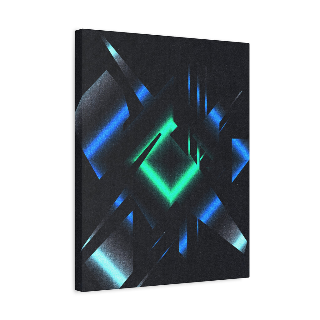 Abstract Techno Blue Canvas Wall Art - Digital Glitch Decor