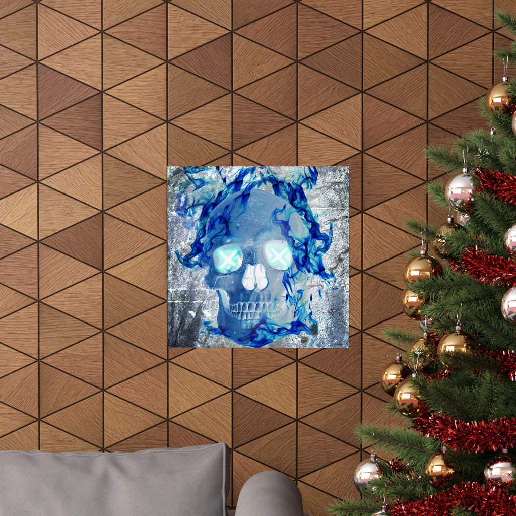 Blue Flame Skull Poster Print - Gothic Fire Skull Art