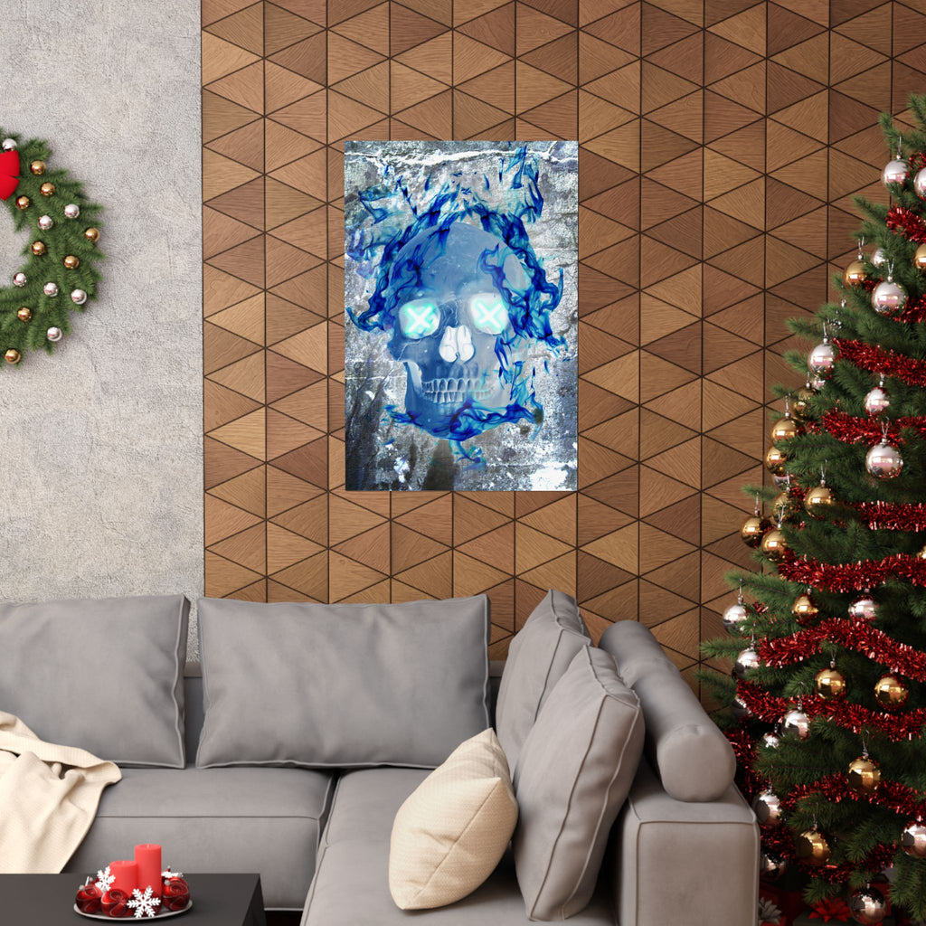 Blue Flame Skull Poster Print - Gothic Fire Skull Art