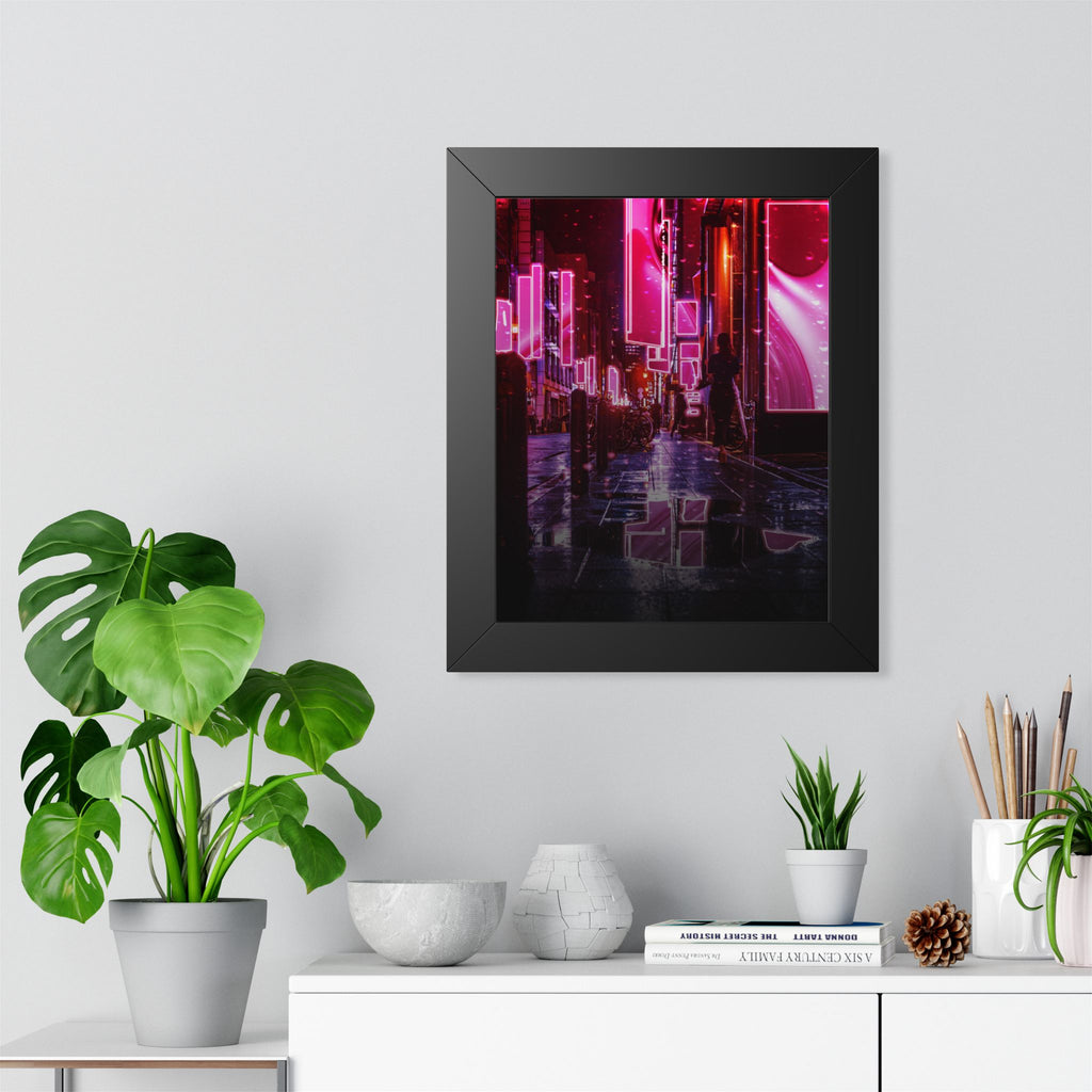 Japanese City Punk FX Framed Poster - Neon Alley Cyberpunk Art