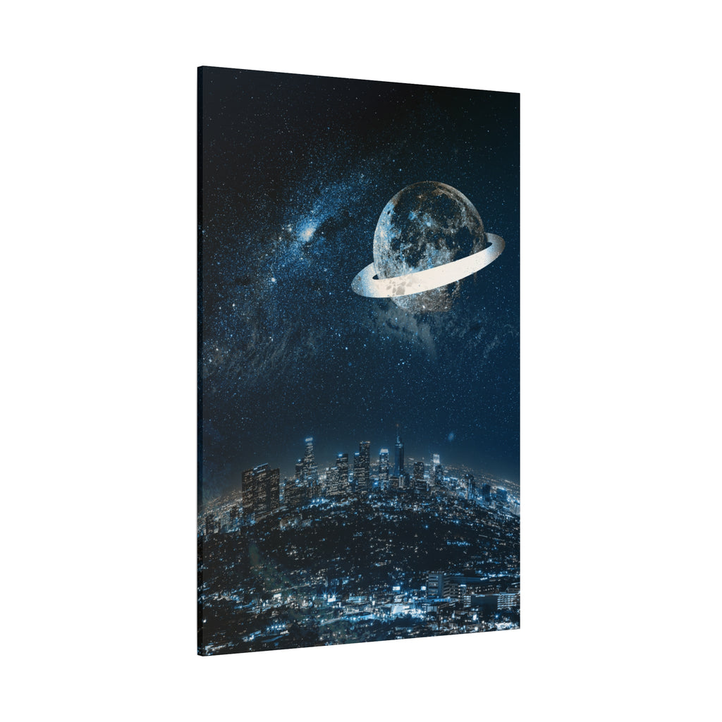 Starlight Cityscape Under a Celestial Moon Canvas Wall Art