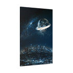 Starlight Cityscape Under a Celestial Moon Canvas Wall Art