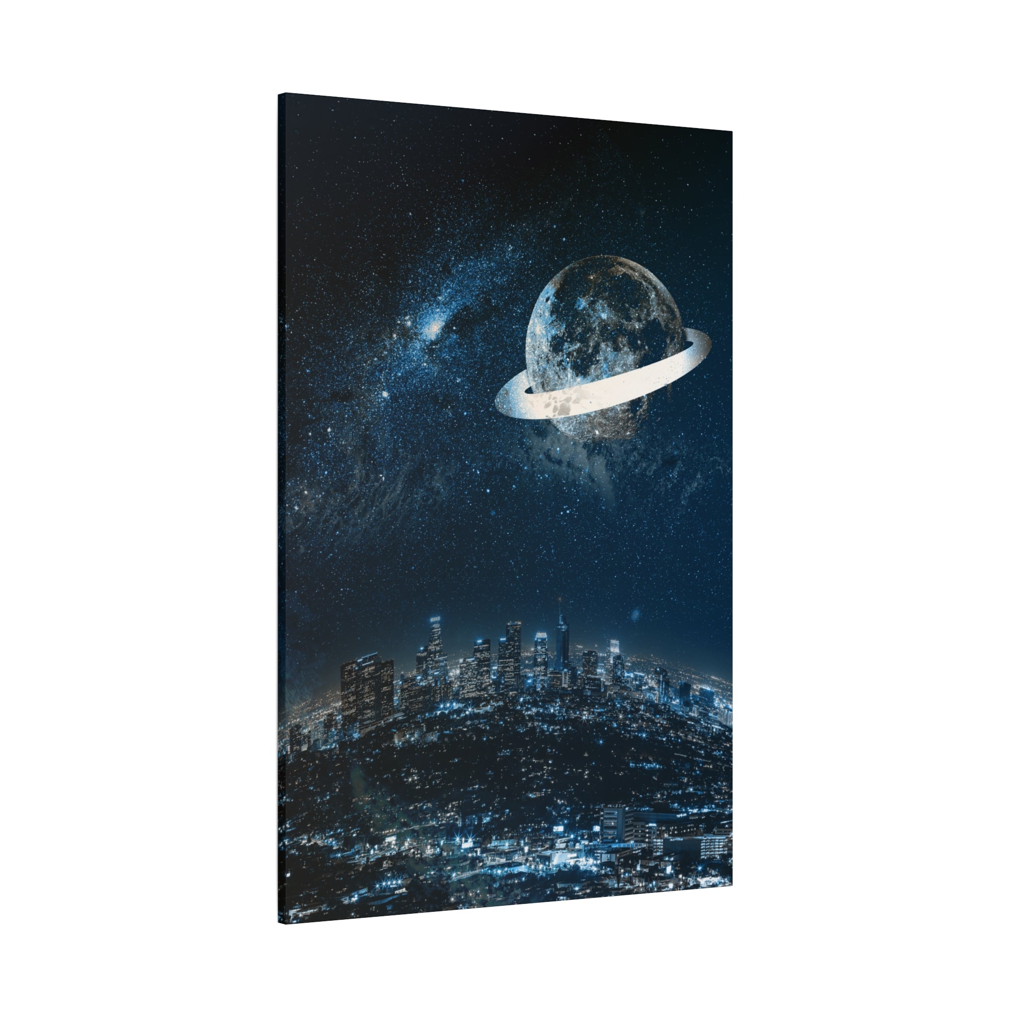 Starlight Cityscape Under a Celestial Moon Canvas Wall Art