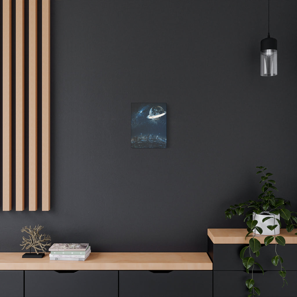 Starlight Cityscape Under a Celestial Moon Canvas Wall Art