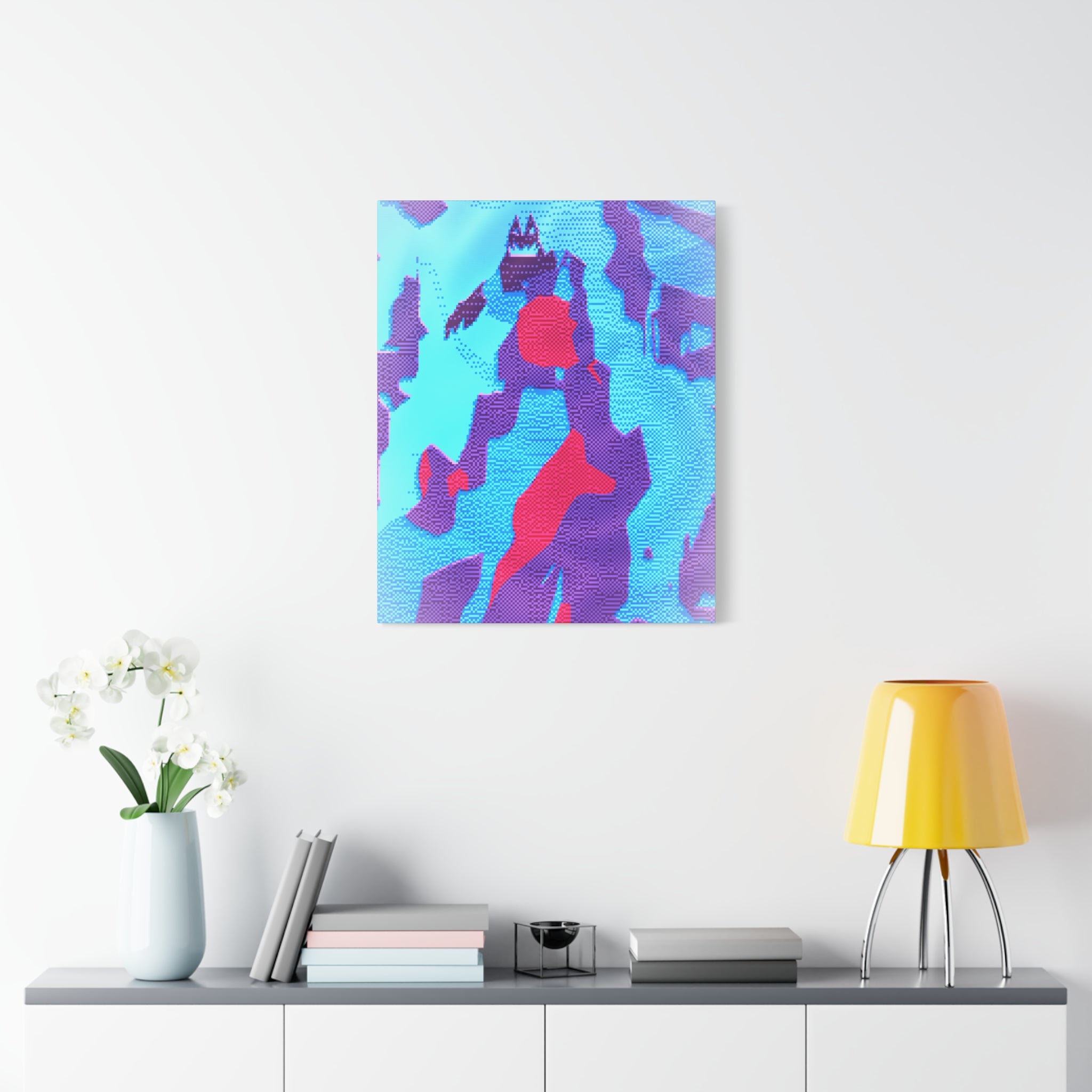Retro Ice Cave Canvas Wall Art - Cool-Toned Glitch Winter Decor