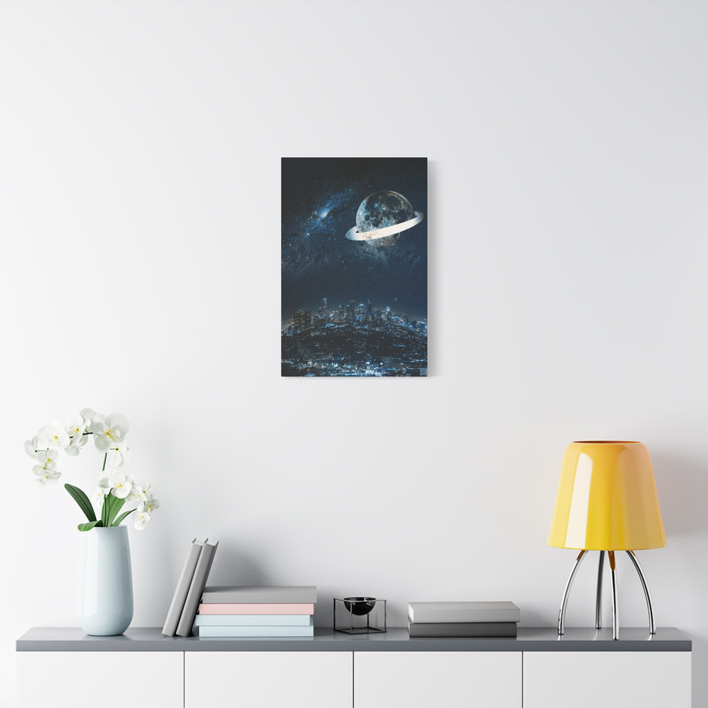 Starlight Cityscape Under a Celestial Moon Canvas Wall Art