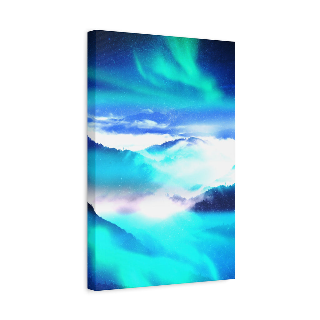 Starry Mountain Sky Canvas Wall Art - Aurora Borealis Decor