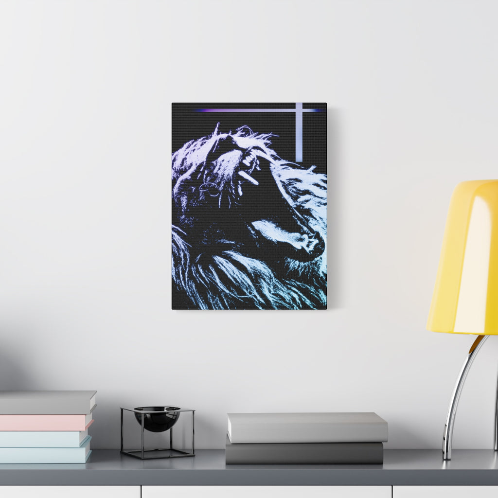 CRT Lion Retro Wave Canvas Art - 80s Vaporwave Neon Decor