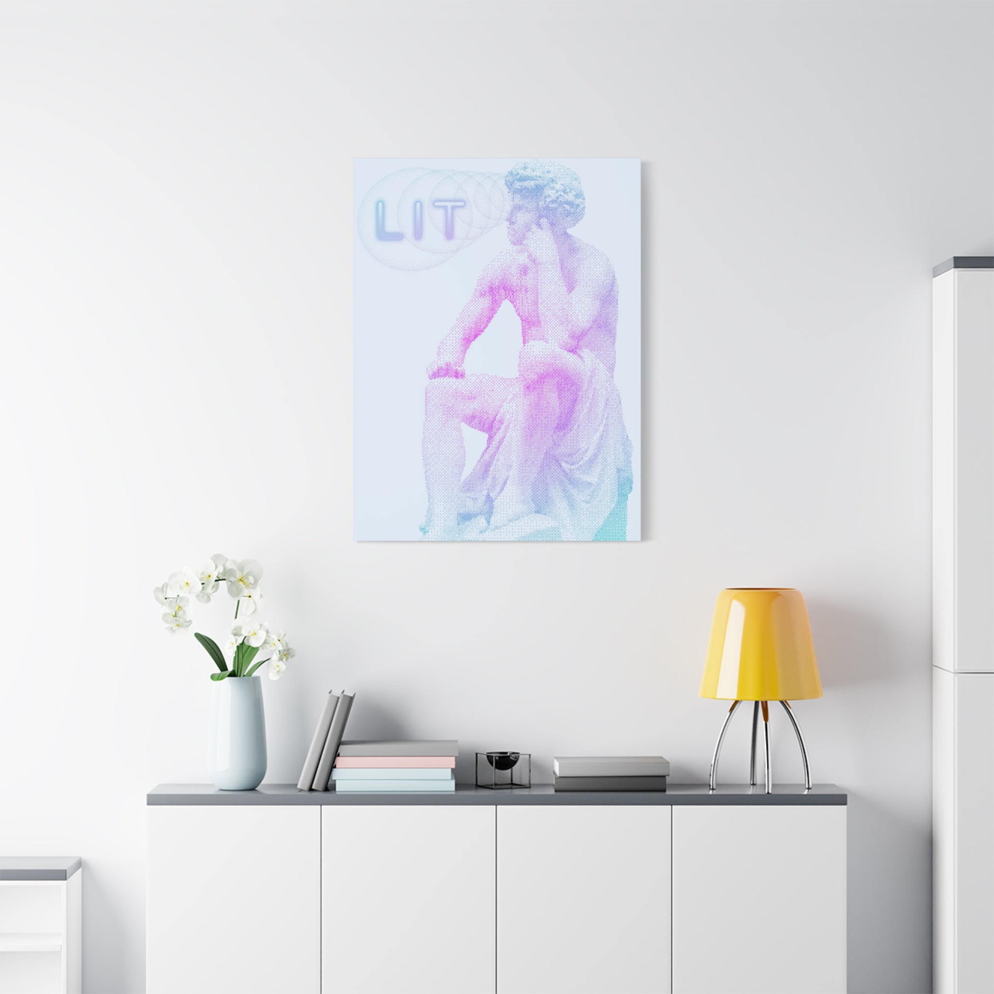Lit Thinker Canvas Wall Art - Psychedelic Abstract Portrait Decor