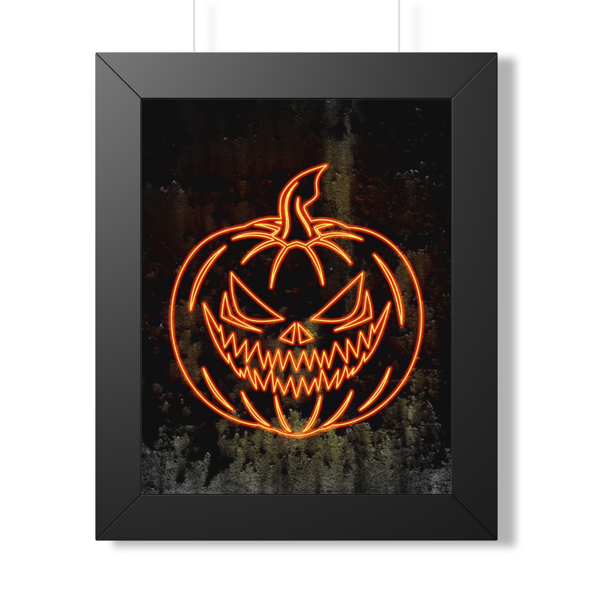 Neon Pumpkin Framed Poster - Spooky Halloween Wall Art