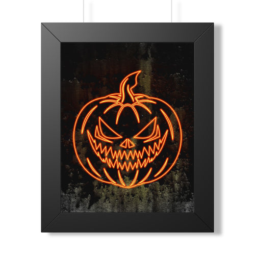 Neon Pumpkin Framed Poster - Spooky Halloween Wall Art