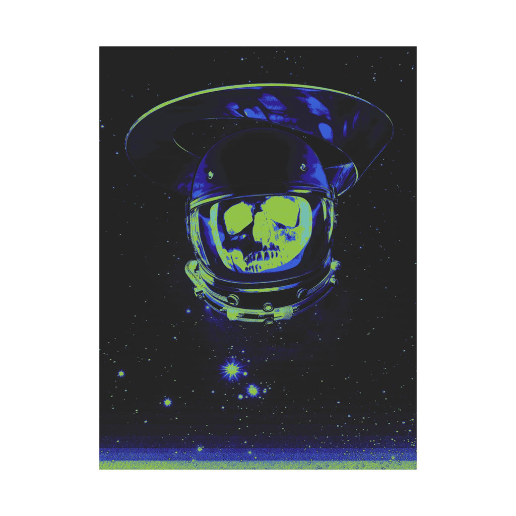 The Void of Space Matte Vertical Poste - Neon Skull Astronaut Art Print