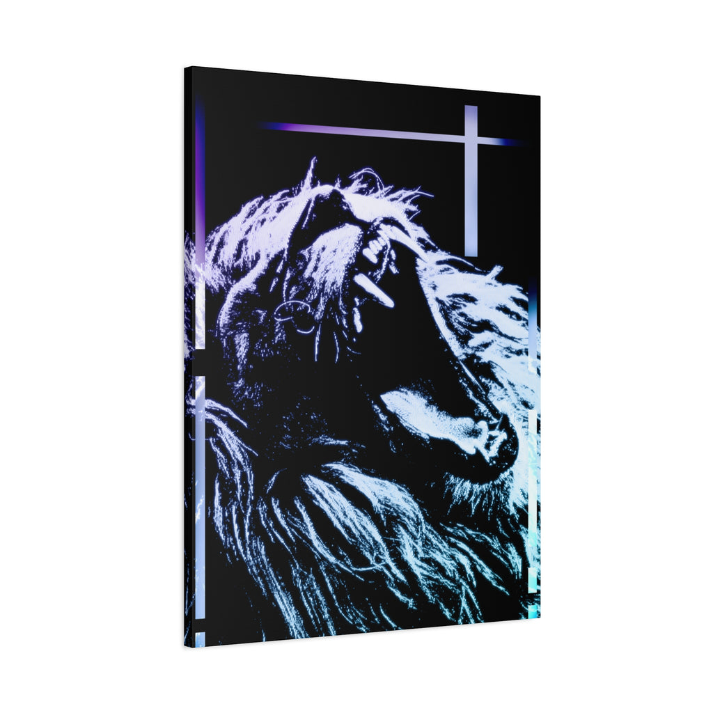 CRT Lion Retro Wave Canvas Art - 80s Vaporwave Neon Decor